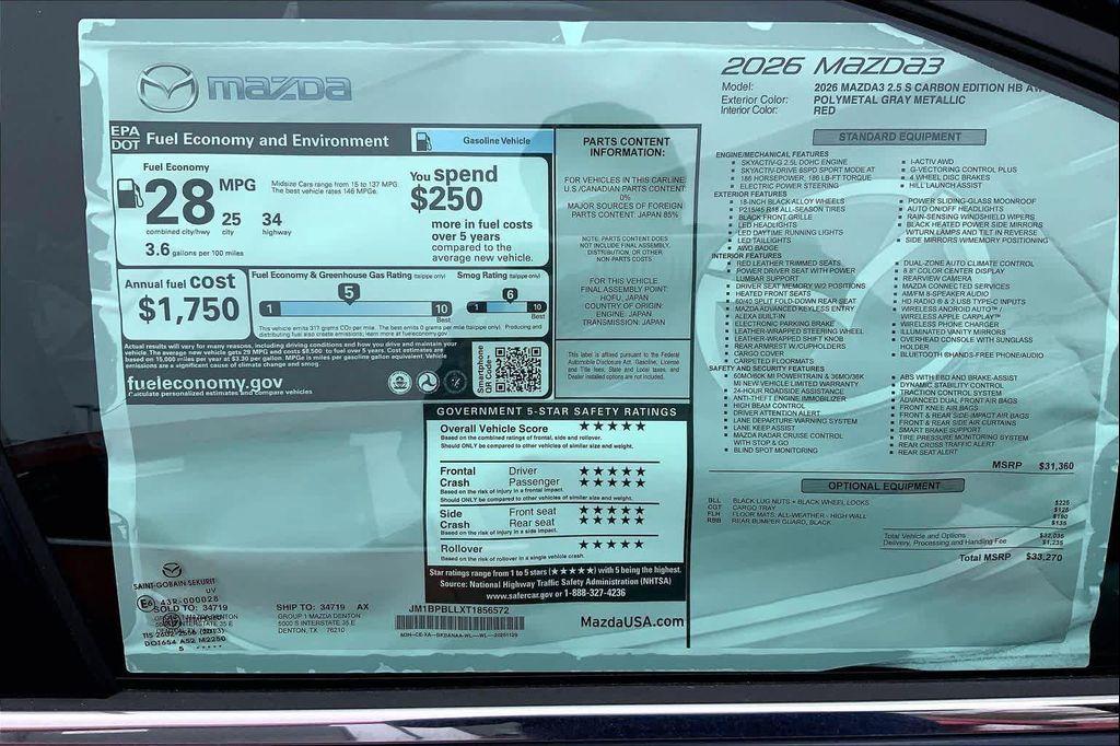 new 2026 Mazda Mazda3 car, priced at $31,720