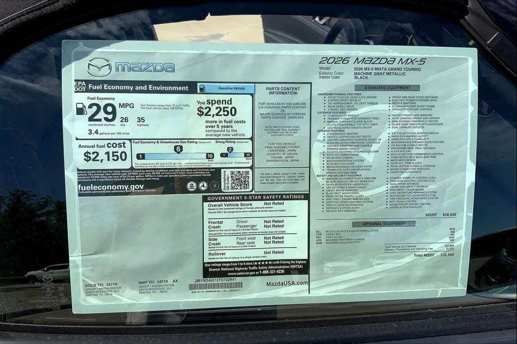new 2026 Mazda MX-5 Miata car, priced at $39,350