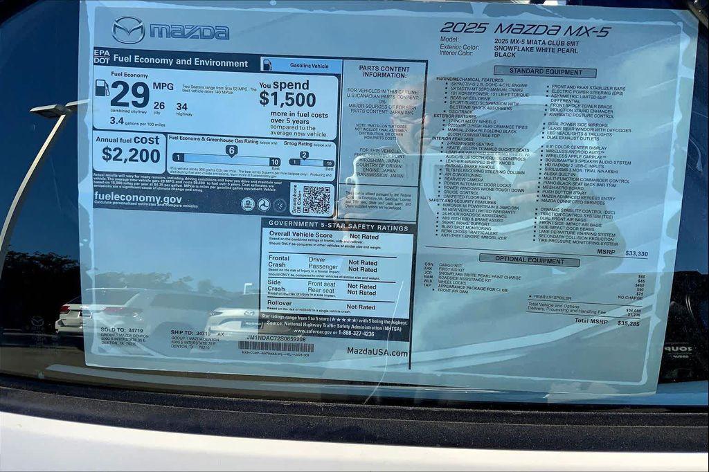 new 2025 Mazda MX-5 Miata car, priced at $35,285