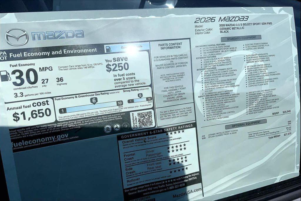 new 2026 Mazda Mazda3 car, priced at $26,520