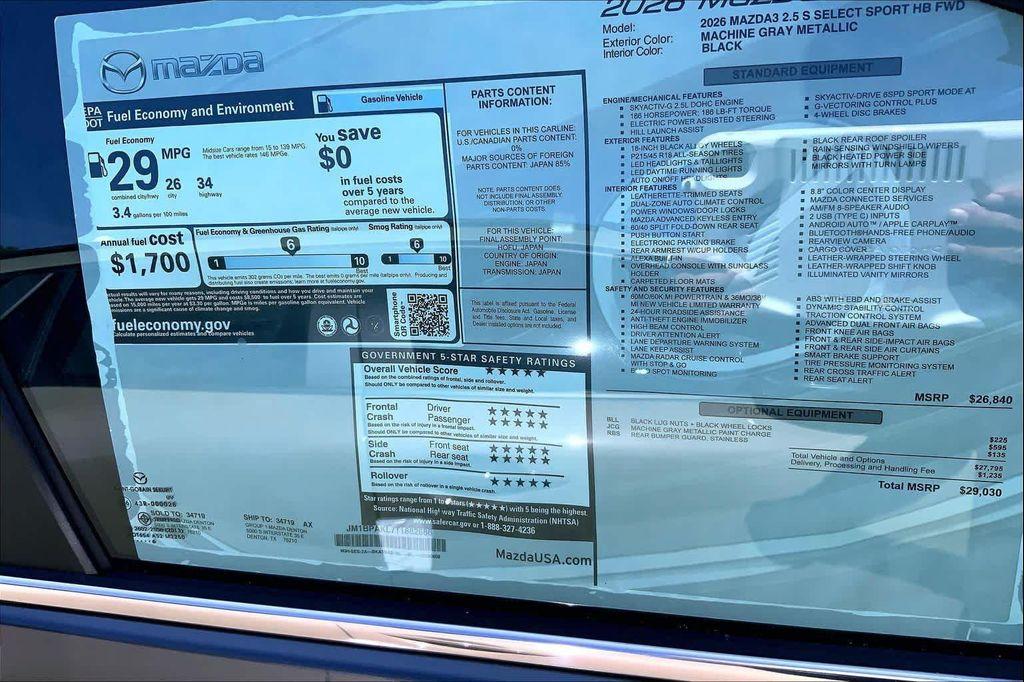 new 2026 Mazda Mazda3 car, priced at $27,480