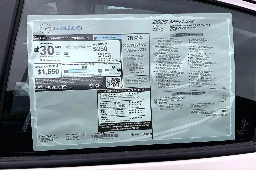 new 2026 Mazda Mazda3 car, priced at $27,685