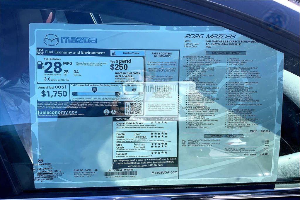new 2026 Mazda Mazda3 car, priced at $31,125