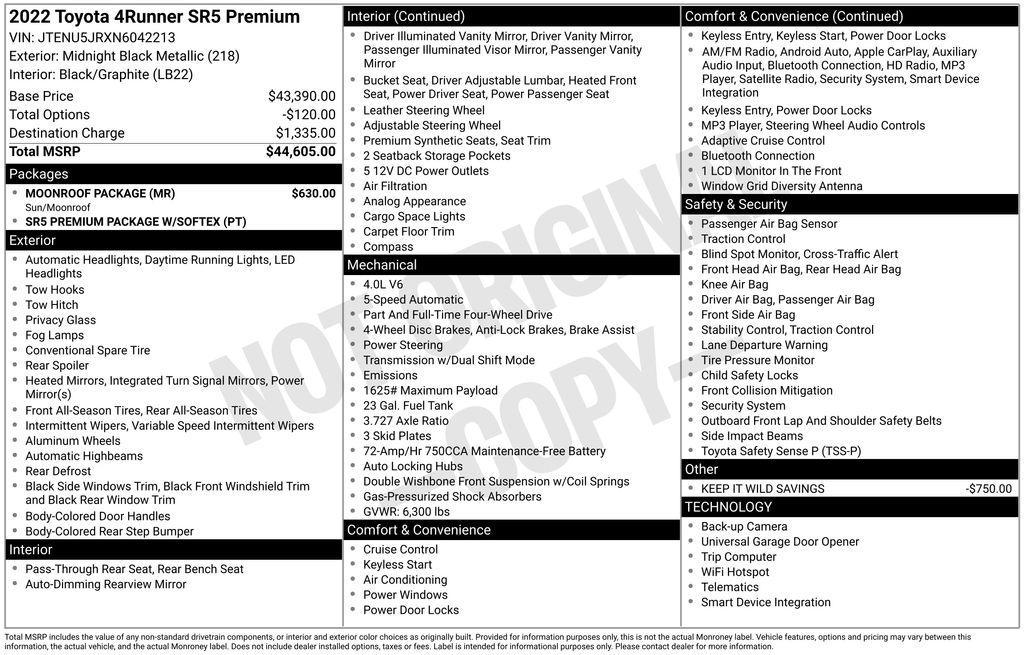 used 2022 Toyota 4Runner car, priced at $42,042