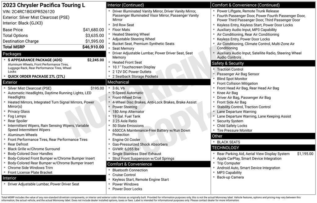 used 2023 Chrysler Pacifica car, priced at $28,990
