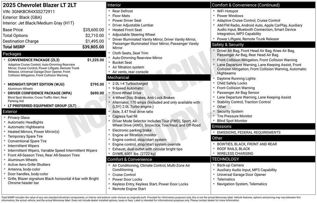 new 2025 Chevrolet Blazer car, priced at $33,500