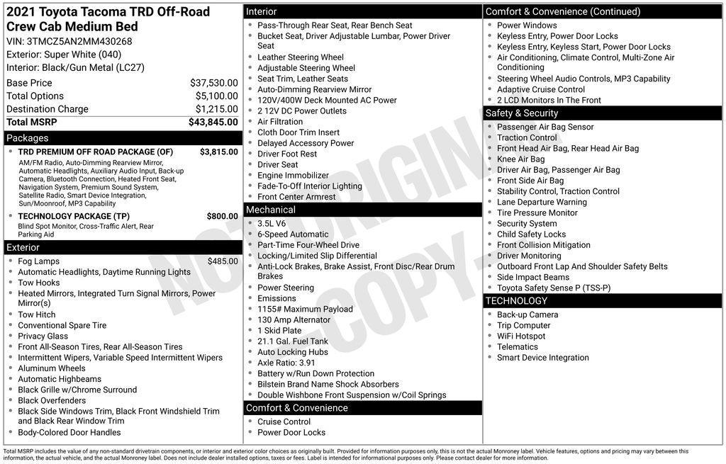 used 2021 Toyota Tacoma car, priced at $29,490