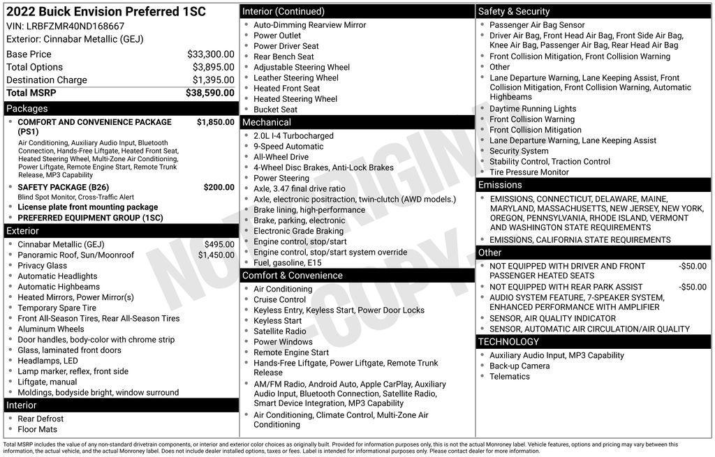 used 2022 Buick Envision car, priced at $22,490