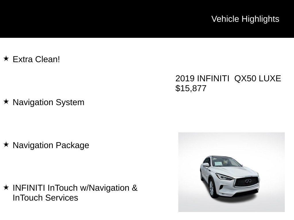 used 2019 INFINITI QX50 car, priced at $15,877