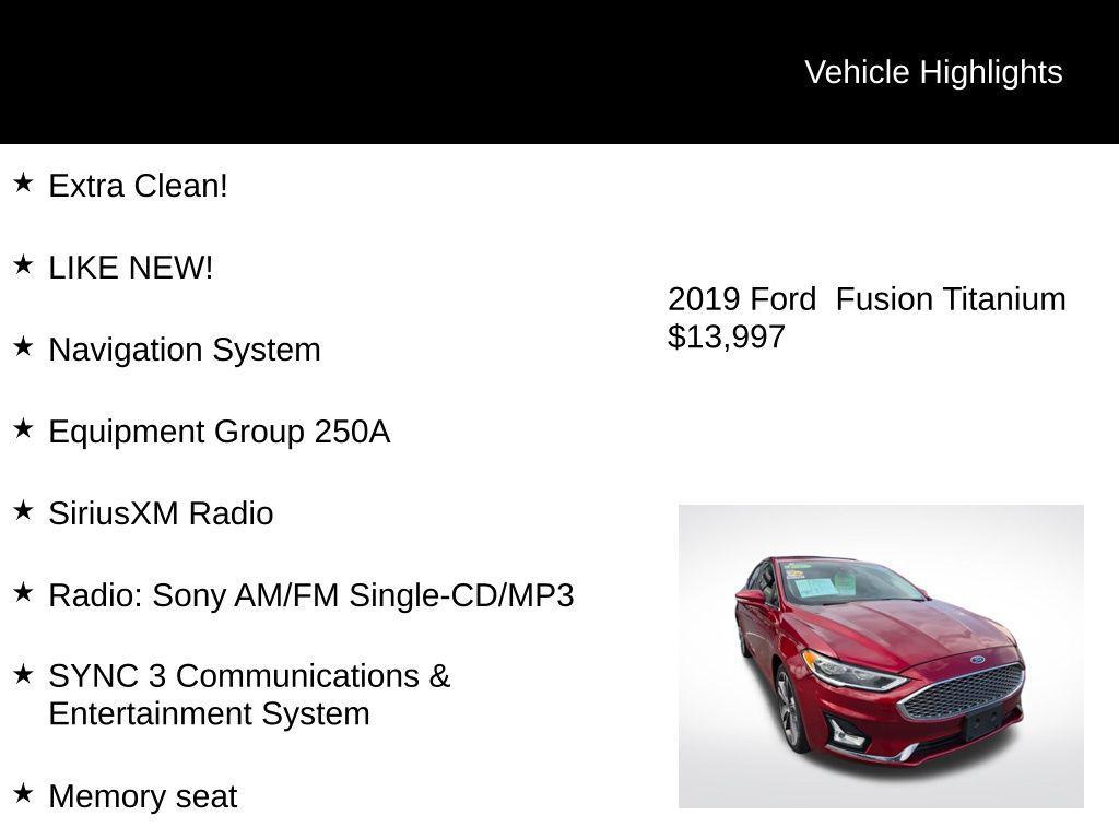 used 2019 Ford Fusion car, priced at $13,997