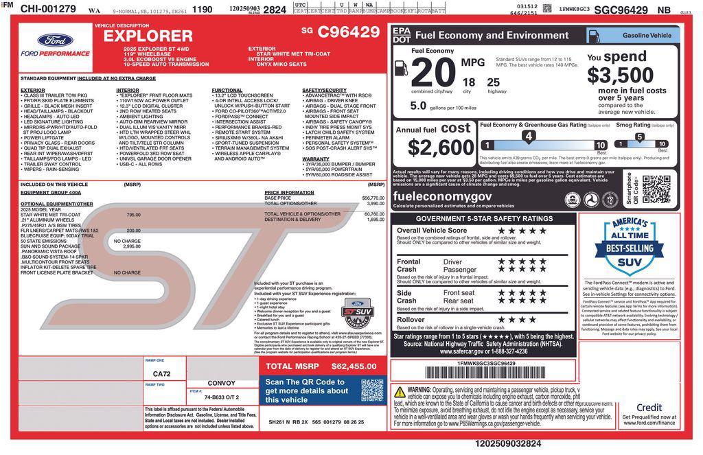 new 2025 Ford Explorer car, priced at $54,022