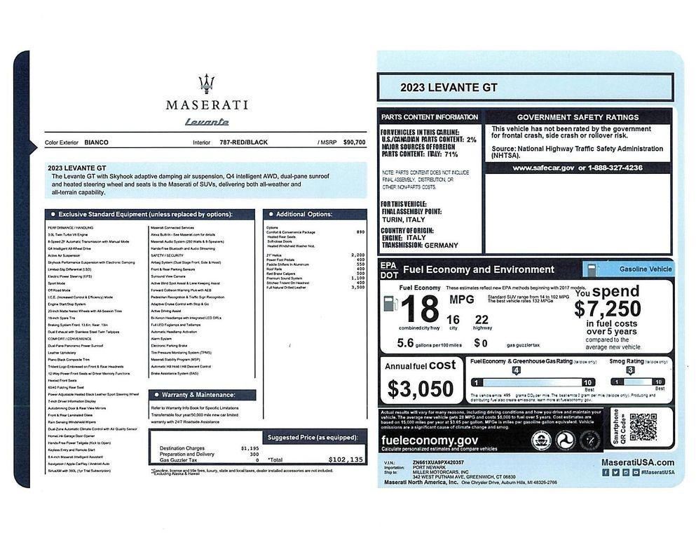used 2023 Maserati Levante car, priced at $48,498