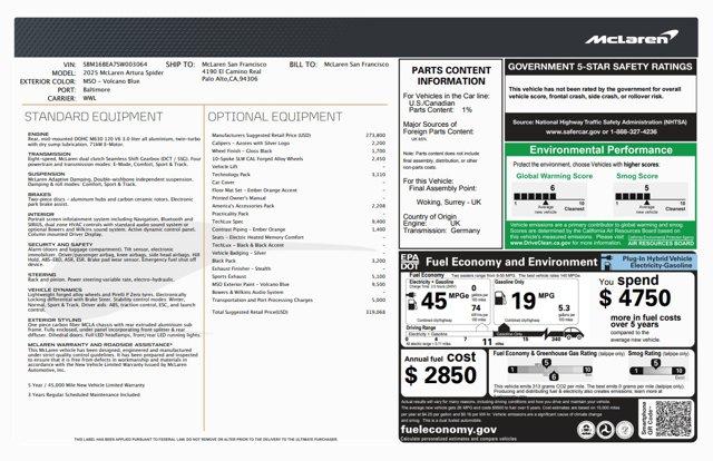 used 2025 McLaren Artura car, priced at $233,900