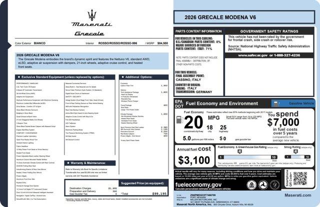 new 2026 Maserati Grecale car, priced at $99,195