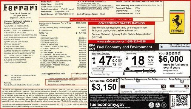 used 2025 Ferrari 296 GTB car, priced at $379,900