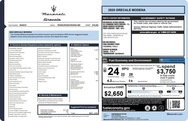 new 2025 Maserati Grecale car, priced at $72,587