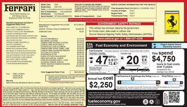 used 2022 Ferrari 296 GTB car, priced at $309,900