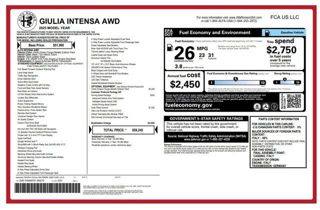 new 2025 Alfa Romeo Giulia car, priced at $59,245