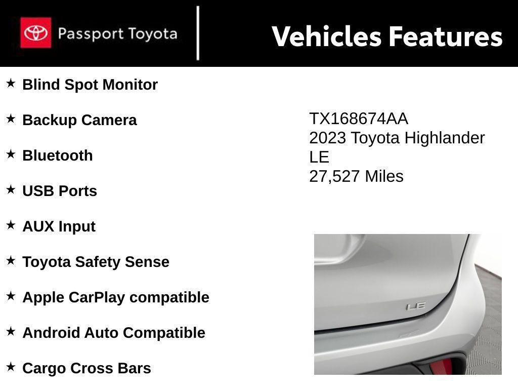 used 2023 Toyota Highlander car, priced at $31,500