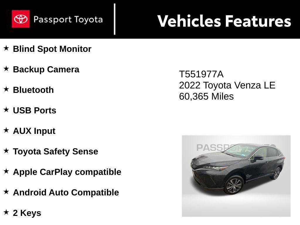used 2022 Toyota Venza car, priced at $23,942