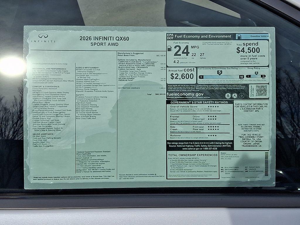 new 2026 INFINITI QX60 car, priced at $56,319