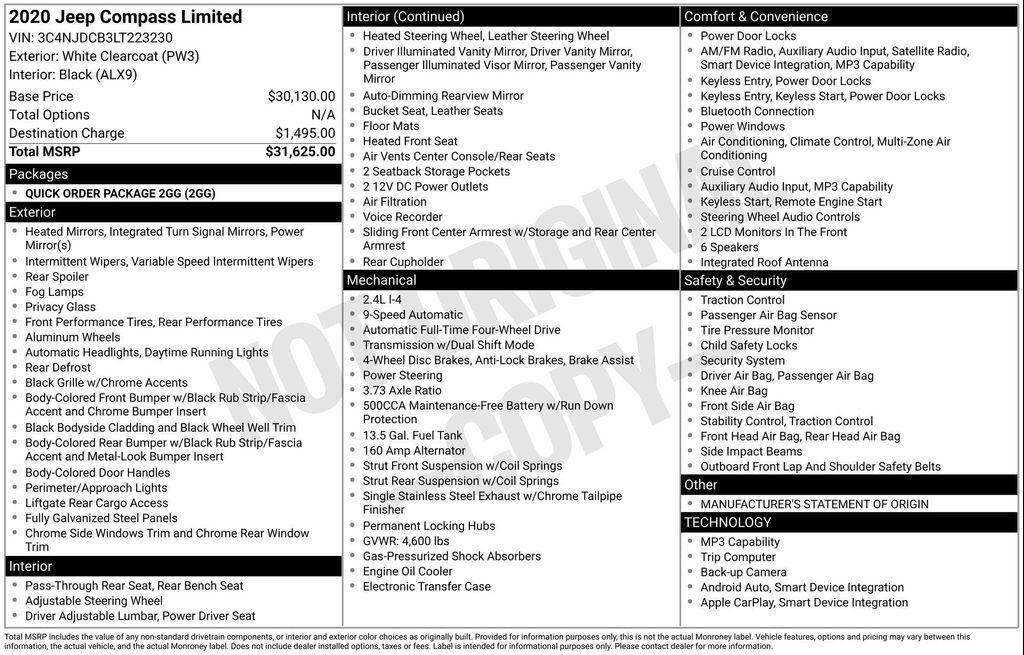 used 2020 Jeep Compass car, priced at $17,995