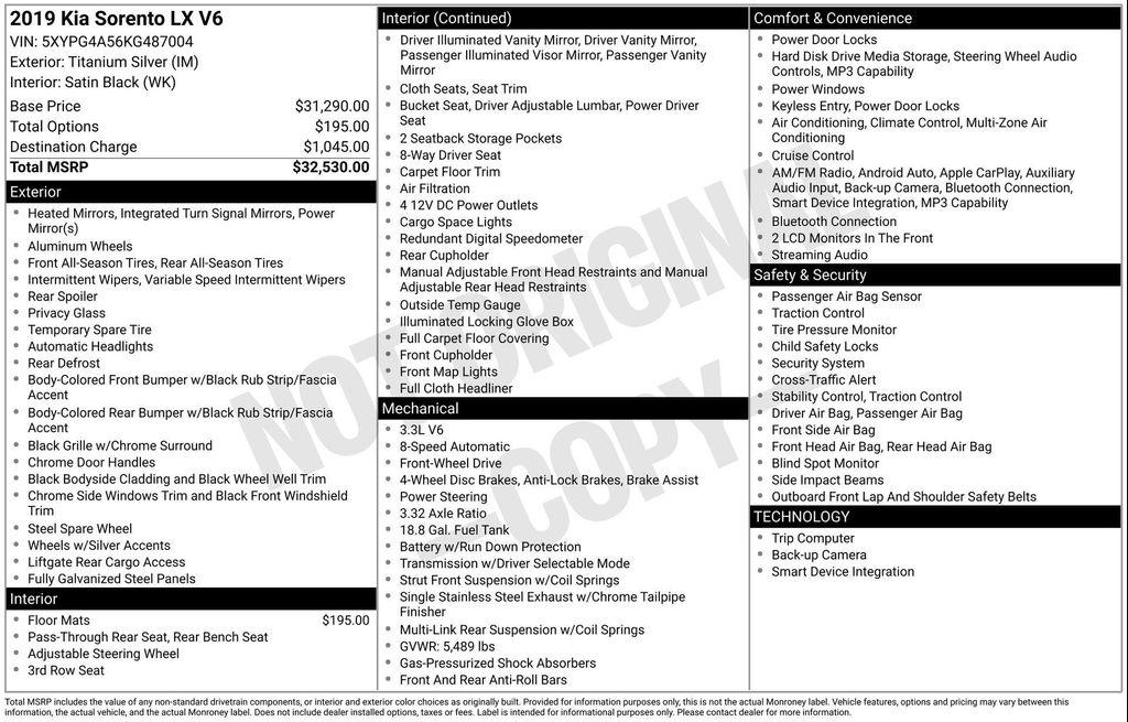 used 2019 Kia Sorento car, priced at $13,492