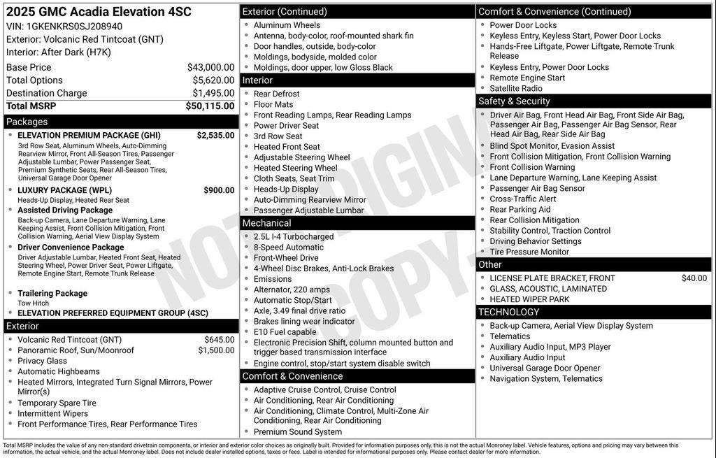 new 2025 GMC Acadia car, priced at $44,036