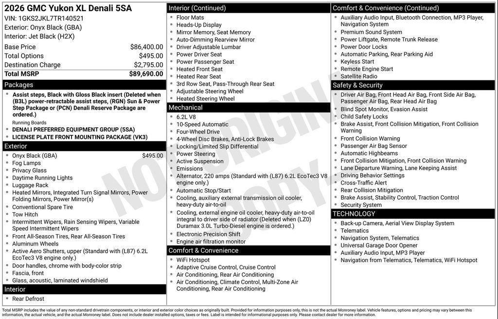 new 2026 GMC Yukon XL car, priced at $85,148