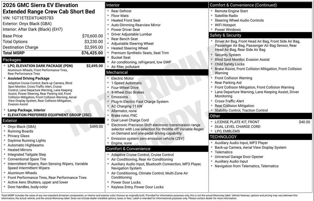 new 2026 GMC Sierra EV car, priced at $69,885