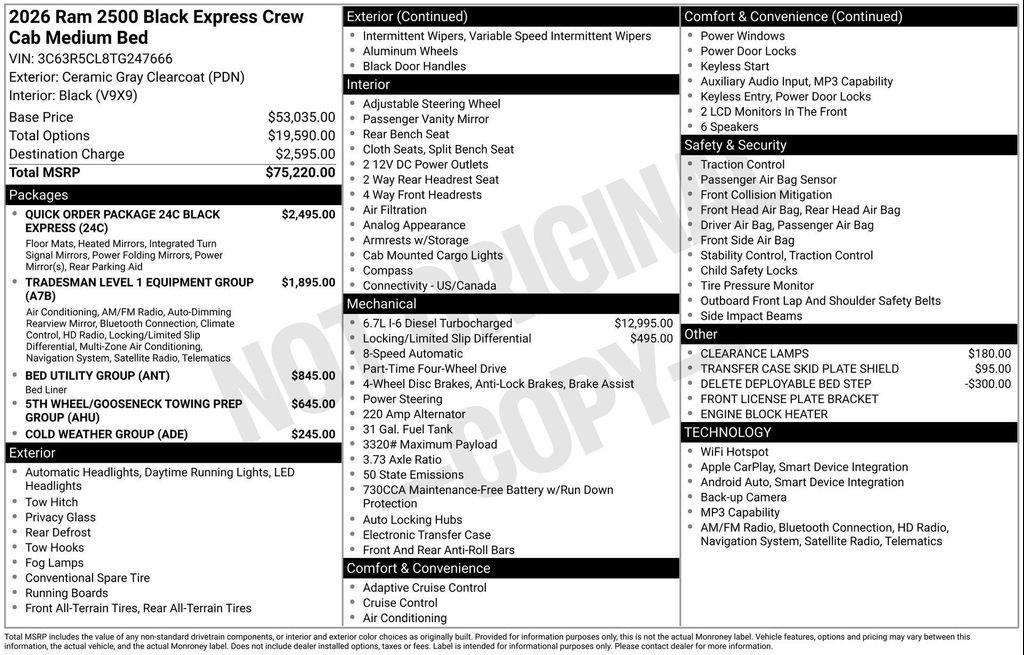 new 2026 Ram 2500 car, priced at $65,120