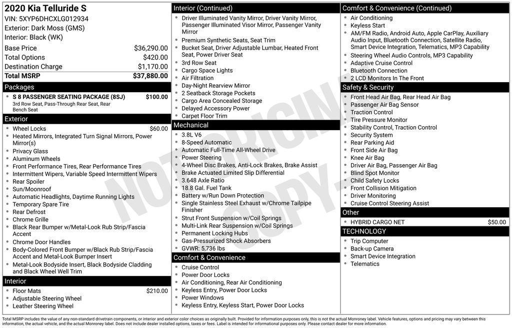 used 2020 Kia Telluride car, priced at $19,988