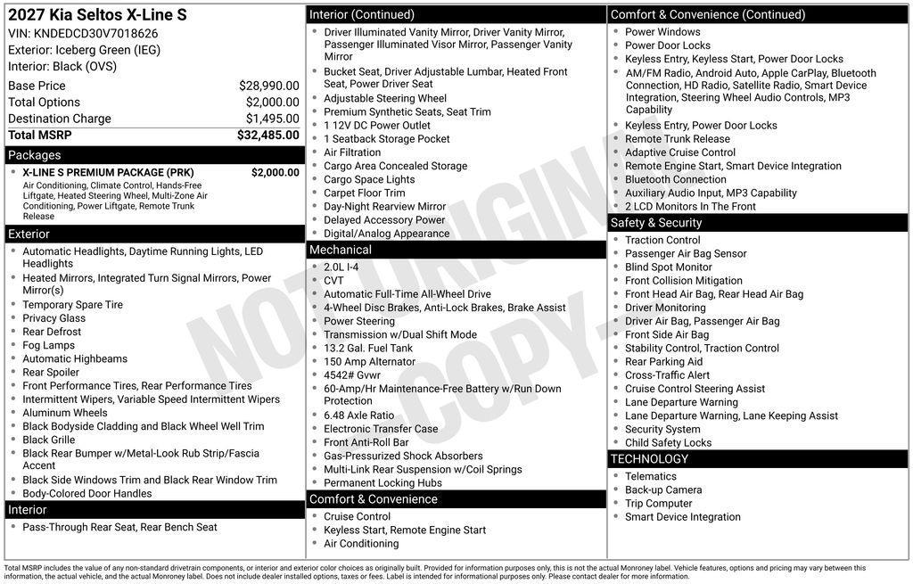 new 2027 Kia Seltos car, priced at $31,433