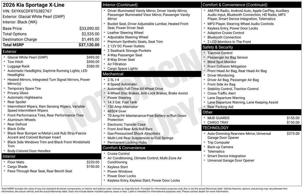 new 2026 Kia Sportage car, priced at $32,752