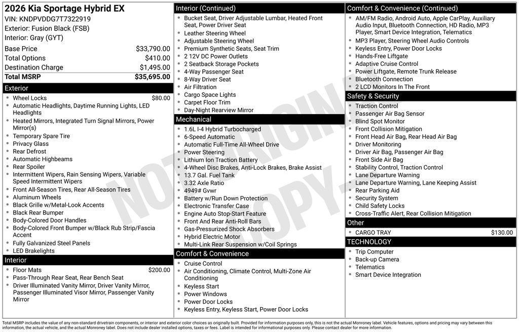 new 2026 Kia Sportage Hybrid car, priced at $31,818