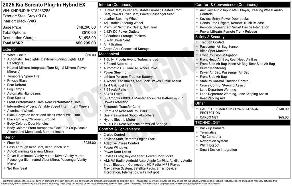 new 2026 Kia Sorento Plug-In Hybrid car, priced at $44,233