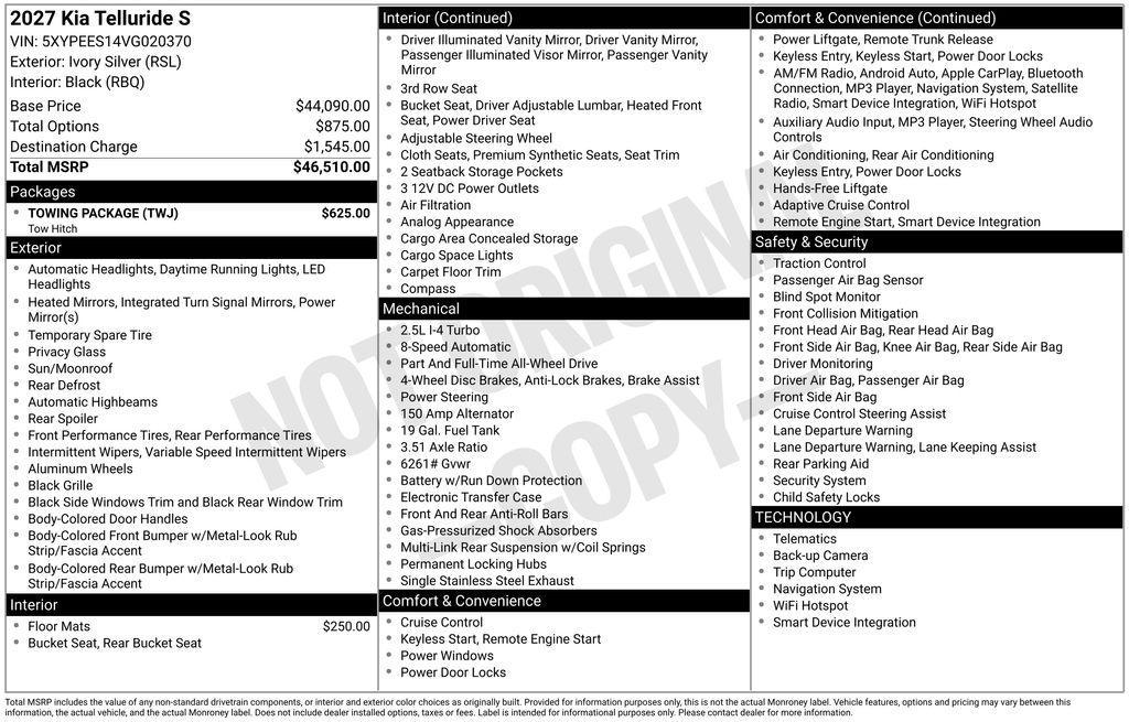 new 2027 Kia Telluride car, priced at $44,185