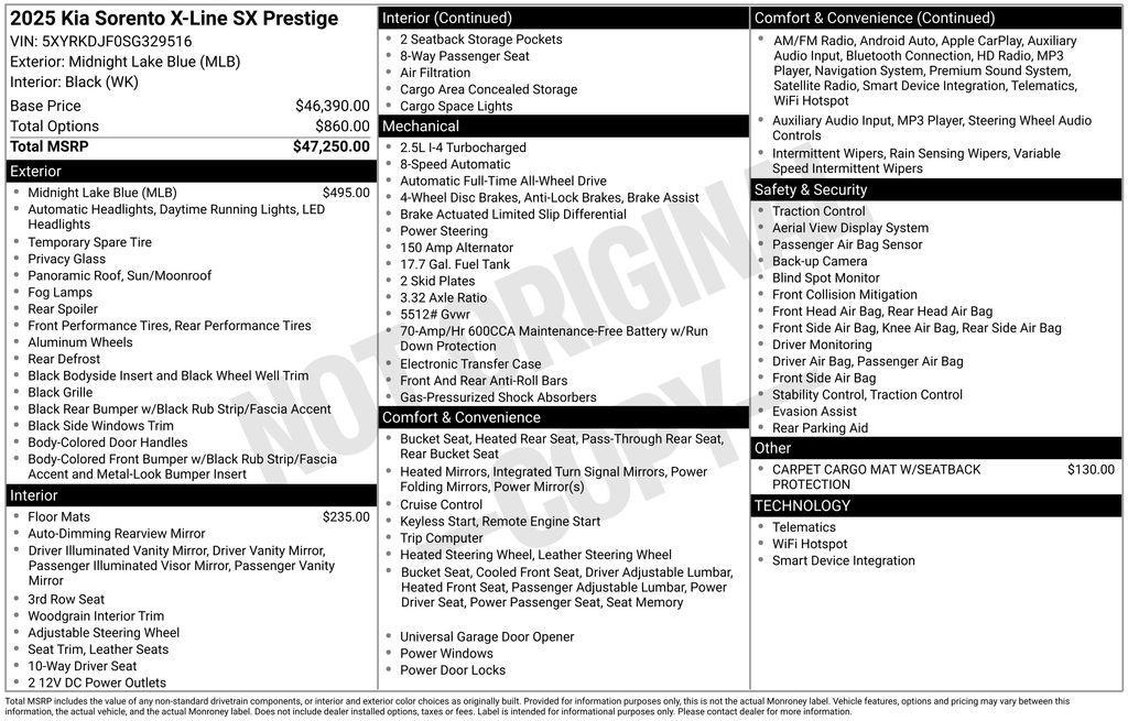 new 2025 Kia Sorento car, priced at $40,175