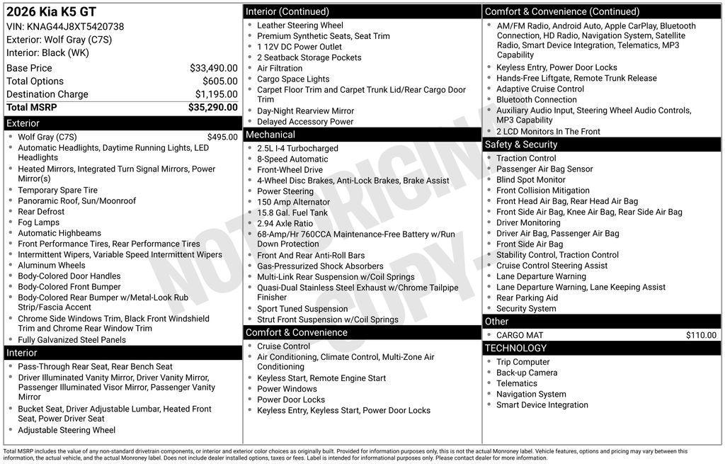 new 2026 Kia K5 car, priced at $32,497