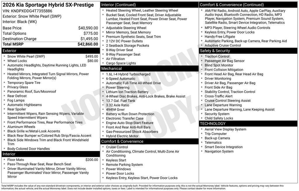 new 2026 Kia Sportage Hybrid car, priced at $38,480