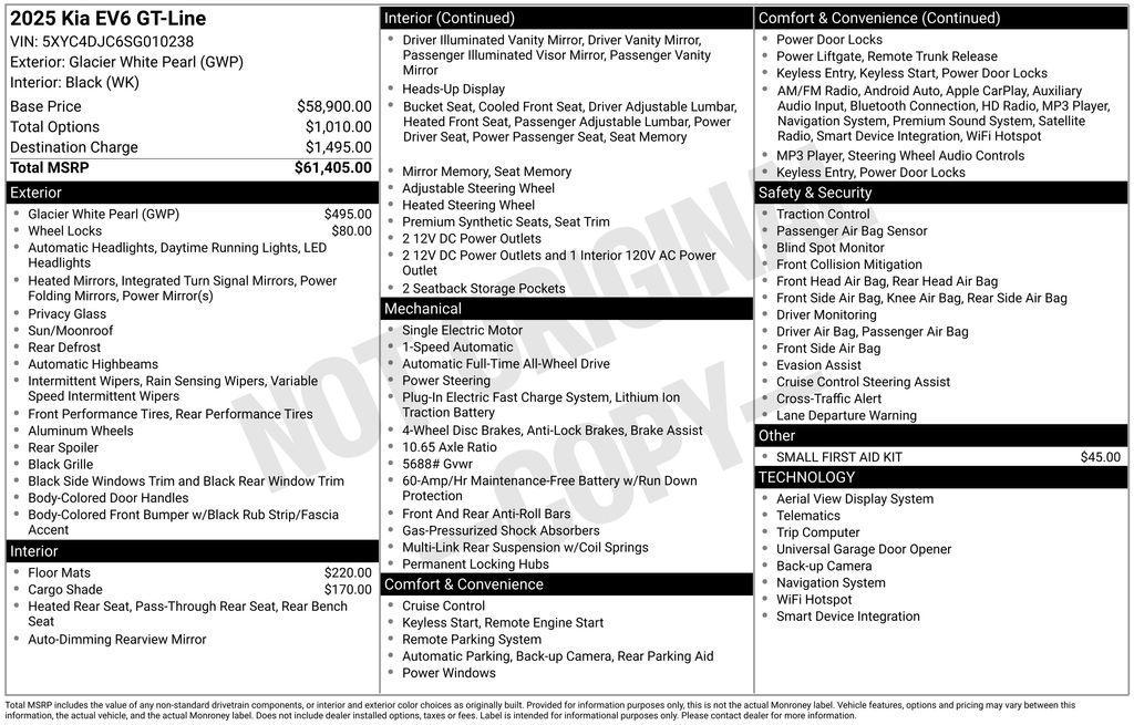 new 2025 Kia EV6 car, priced at $45,405