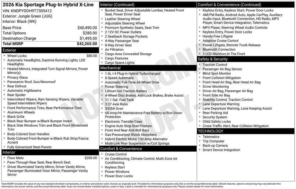 new 2026 Kia Sportage Plug-In Hybrid car, priced at $37,604