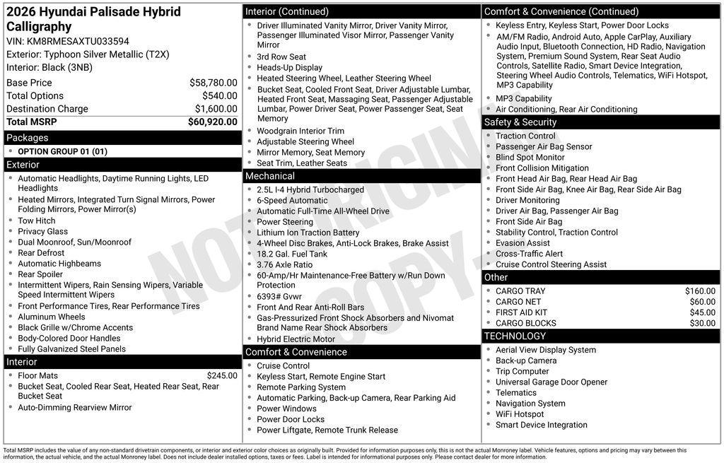 used 2026 Hyundai Palisade Hybrid car, priced at $55,567