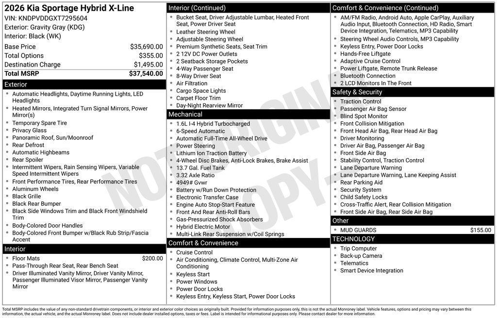 new 2026 Kia Sportage Hybrid car, priced at $32,959