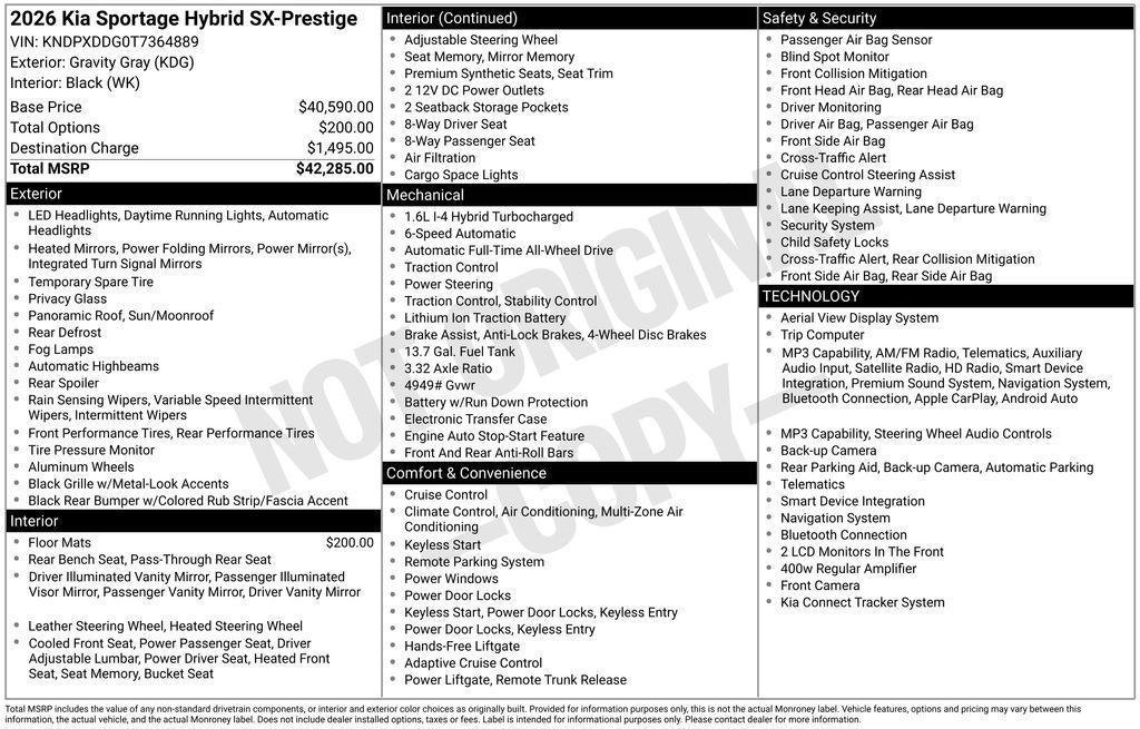 new 2026 Kia Sportage Hybrid car, priced at $38,171