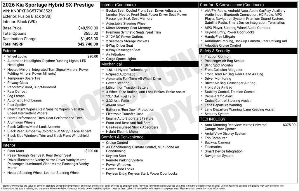new 2026 Kia Sportage Hybrid car, priced at $38,366