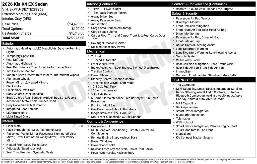new 2026 Kia K4 car, priced at $23,229