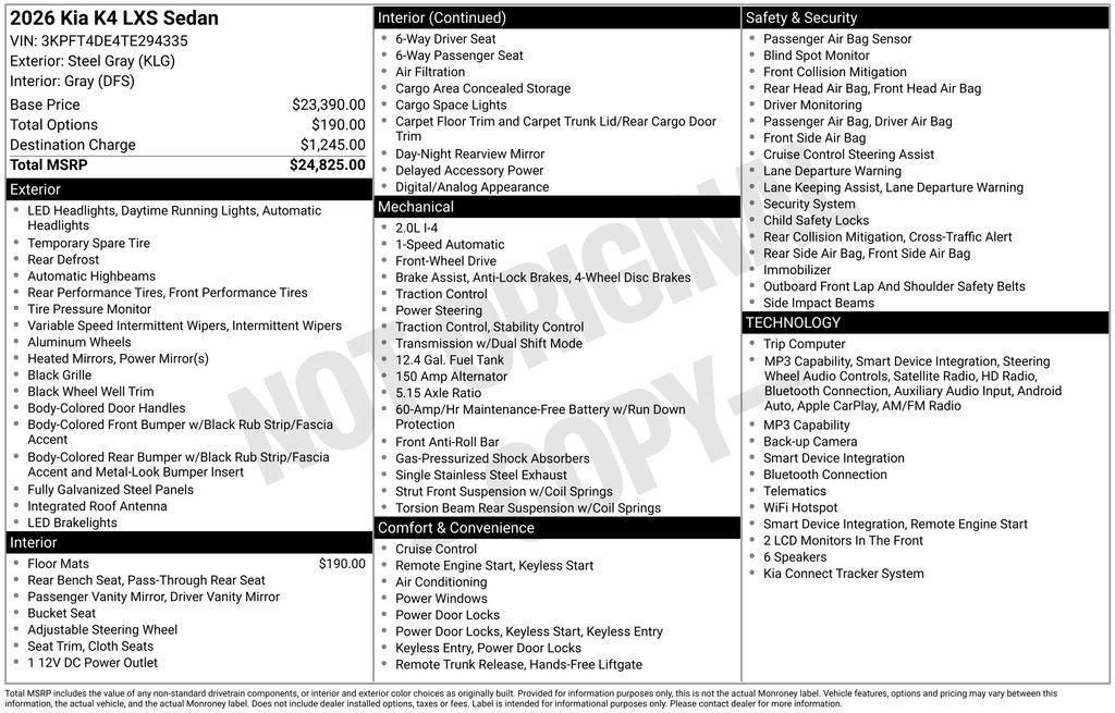new 2026 Kia K4 car, priced at $22,836