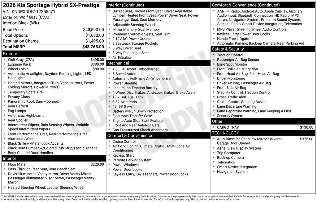 new 2026 Kia Sportage Hybrid car, priced at $39,577