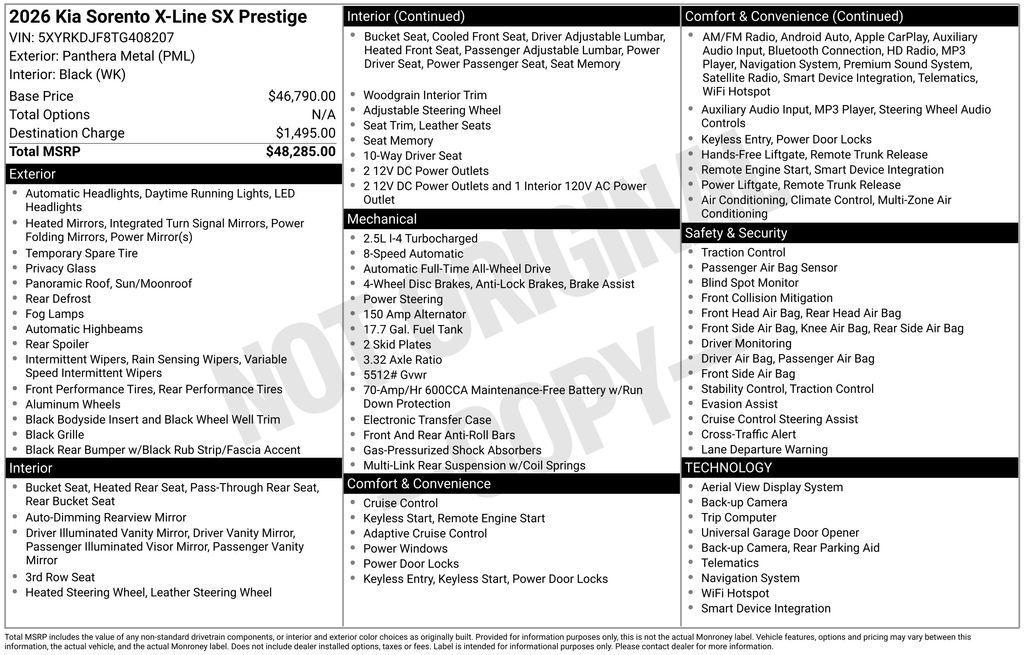 new 2026 Kia Sorento car, priced at $42,633